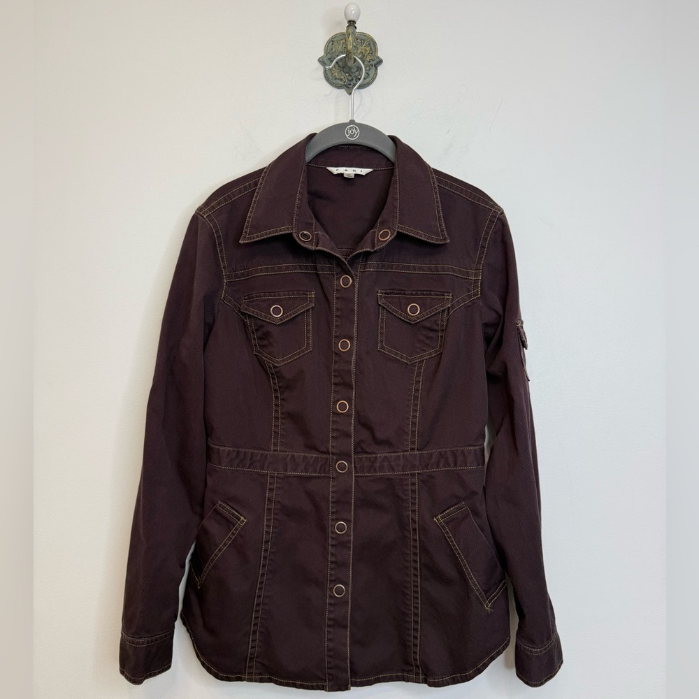 Cabi Chocolate Brown Halftime Safari Utility Denim Jacket Women’s Size Medium